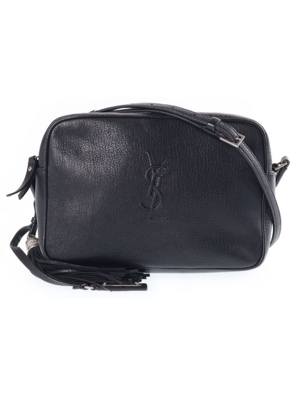 Saint Laurent Paris Fringe Leather Shoulder Bag Black Silver